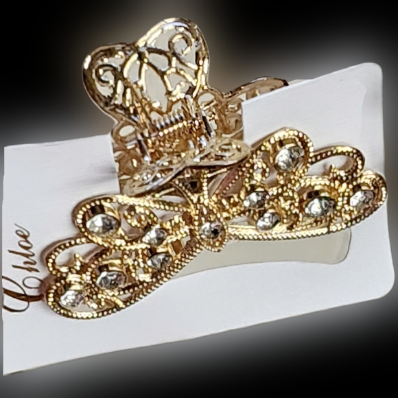 NWT Medium Rhinestone Gold Enamel Claw Hair Clip! - Picture 5 of 16